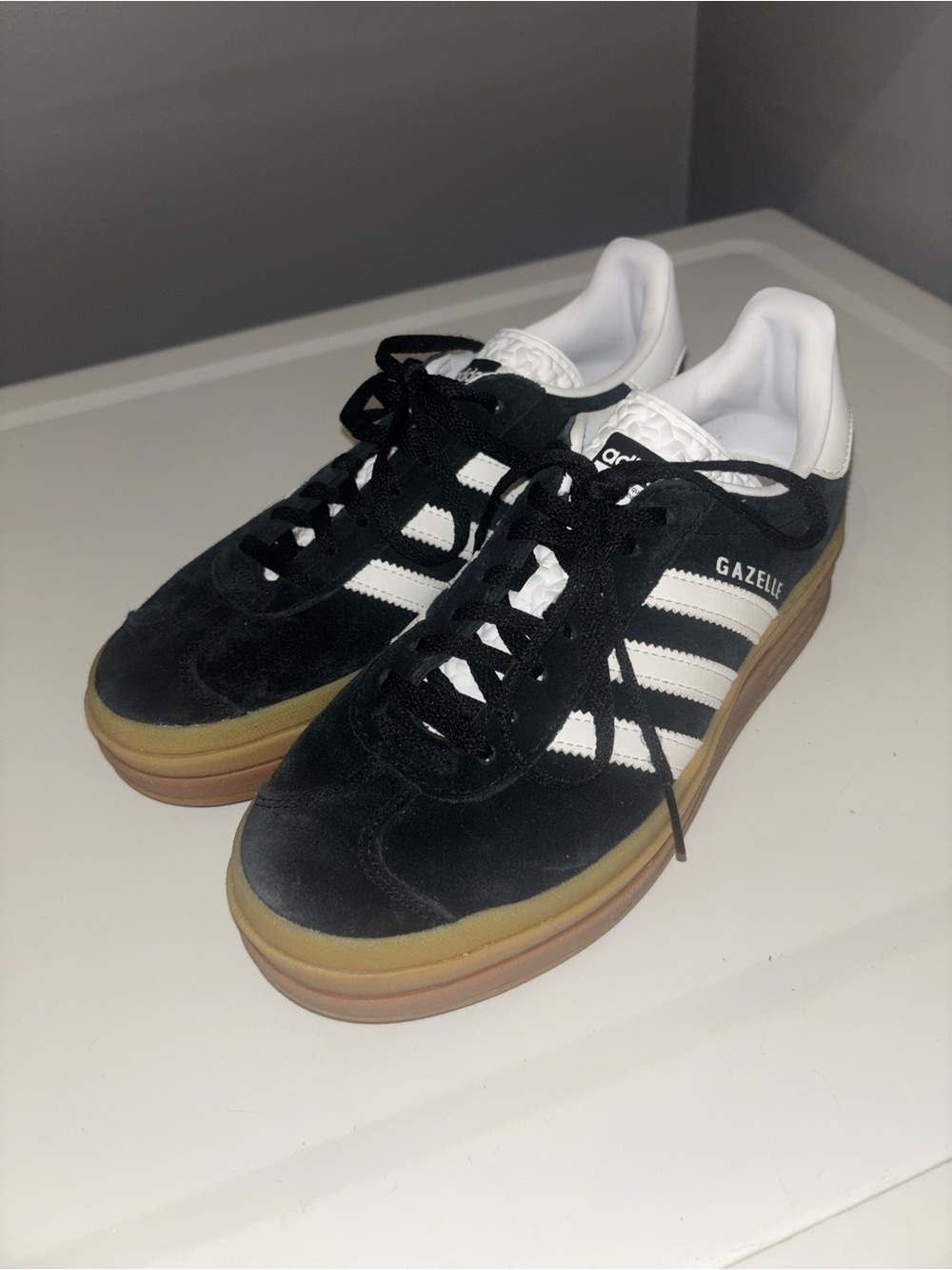 adidas Gazelle Women's Black & White Suede Sneakers with Gum Sole